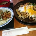 まるは - ランパス使用で、片面焼きそばと マグロのミニステーキ丼 お味噌汁で ￥500のセット♪