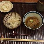竹屋町 三多 - 香の物と焼き穴子と炊き込みご飯
