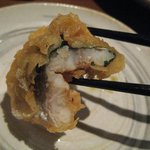 道らく - ハモT&しその天ぷら　アップ。ぷりぷり。