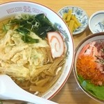 めん処 はまちょう - 白エビかき揚ラーメン＋五種盛り丼 1250円