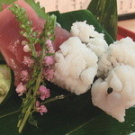 ふた川 - 刺身（大めじまぐろ・鱧の湯引き)