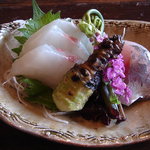 古高山荘　峴山亭 - 鯛と鰺のさしみ