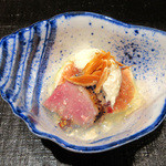 竹ざき - 【1】いちじく 鴨ロースの白和え 出汁ジュレ(2015.8月)