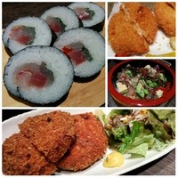 いせもん本店 - おまかせ巻物(さすが海産物の国、巻物も海産物満載)、
                てこね寿司、伊勢エビのクリームコロッケ、
                松阪牛のメンチカツ