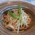 レロエ オヴェスト - 2015年7月　白身魚と桜エビのソース、スパゲッティ