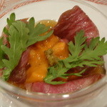 トロワフレーシュ - 馬糞海栗のゼリー寄席、生ハム添え