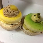 ププリエ  - マカロンのモンブランケーキ
            マカロンのピスターシュケーキ★
            中のクリーム美味しい〜！