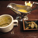 うすけぼー - スープ、ザーサイ、辛子酢