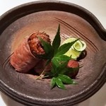 おにく 花柳 - 和牛ランプ早松茸炭火照り焼　栗渋皮煮