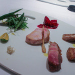 クッチーナ イタリアーナ ガッルーラ - 2015年9月再訪：沖縄県国頭郡今帰仁村「 高田勝さんの今帰仁アグー 」のロース・うで 今帰仁産ドラゴンフルーツとシークワーサーのサルサでハンダマのサラダ☆