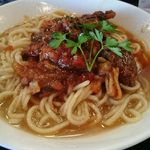 麺創 なな家 - 限定：鹿とすじ肉の赤ワイン煮ぶっかけアラビアータ