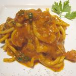 トラットリア ダイ パエサーニ - 自家製キタッラ シーフードのトマトソース（ハーフ）　￥1100