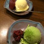 Kushidokoro Take - あんこを添えてくれた、サービスの抹茶アイス。