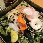 霞庭 まつばら - お造り、いか・たい・本みる貝、塩こぶすだちで