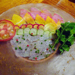 走水産『真鯛』のマリネ，白バルサミコのドレッシング