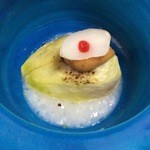 つる幸 - 前菜：焼き無花果 かぼす味噌・ゆりね・梅肉・甘酒ゼリー