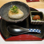個室会席 北大路 虎ノ門茶寮 - 焼おにぎり茶漬け　山葵・三つ葉・あられ・梅干し