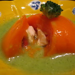 個室会席 北大路 虎ノ門茶寮 - パプリカゼリー寄せ　ハスイモ・カリフラワー・ブロッコリーの餡