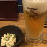 Tachibana Suisan - 生ビールと選べるお通し ホッキ貝のポテサラ