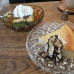 日々cafe - オレンジチーズケーキ、抹茶と黒豆のケーキ