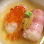 鰻 お賀川 - 雲丹といくらの飯蒸し♫