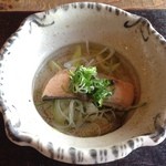 徳山鮓 - 琵琶鱒と熊肉の蒸し物 オリーブオイル掛け