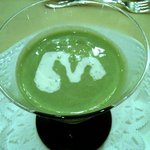 シェ松尾 青山サロン - ホワイトアスパラガスのブランマンジェとグリーンアスパラガスのスープ