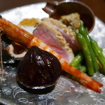 佳肴みを木 - 鰊味噌、モロッコインゲン、栗渋皮煮、さいまき海老、タコ、鴨、里芋