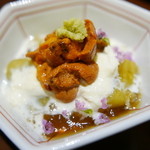 佳肴みを木 - 焼き茄子に湯葉と雲丹とジュレをかけて