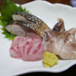 佳肴みを木 - お造りはシメサバ、はた、青柳の3種