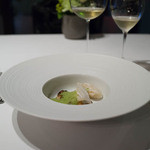 赤イカとマッシュルーム、クレソンのソース