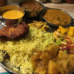 ゼロワンカレー - 201509再訪  あいがけ、三種のキノコのスパイスライス＋ブリのスパイスフライトッピング