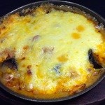Grilled chicken and eggplant with cheese