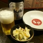 Sumiyakiya Kushijin - 瓶ビールとお通しで・・・お疲れちゃん！