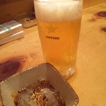 まつや - 生ビールとお通し(ところてん)