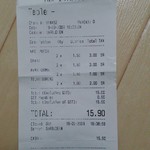 Nasi Kandar TBS - 2皿合計15.9RM=477円。白米(Nasi Putih)1杯=1.5RM、野菜1品(Sayur)=1.5RM、鶏肉(Ayam)1品=3.5RM、目玉焼き1品(Telur Goreng)=1RM。