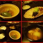 昇月 - レンコン饅頭、網茸と冬瓜の味噌汁、土鍋ご飯