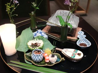 Kyouto Kicchou - 八寸：すっぽんの煮凝り、ホタテ道明寺、ごりの甘辛煮、人形茸の山椒に、舞茸、菊花の白和え、すずこいくら、車エビ