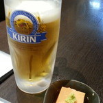 Suijin - 生ビールはラガー樽詰490円とお通しはうに豆腐♪