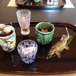 柚木元 - 口取りに茸料理４種と天竜養魚場の子持ち鮎の付け焼き