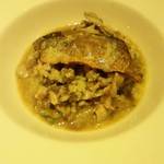 マッシュルーム - キノコとサンマのリゾット サンマのワタソース