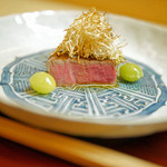 松川 - 【秋】近江牛（メス）のステーキと割いた松茸、銀杏を添えて（2015.09.26）