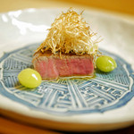 【秋】近江牛（メス）のステーキと割いた松茸、銀杏を添えて（2015.09.26）