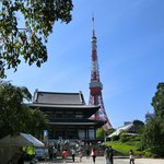 お休み処 芝縁 - 快晴の増上寺と東京タワー