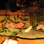 大どころ - 呼子のアラ，大分の鰆昆布〆，対馬の穴子，五島列島沖のトロ，大分の鯵の造り盛り合わせ