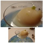 レストラン・モリエール - グレープフルーツのシャーベットとわさび。
      わさびは添えられているだけでなく、シャーベットにも入っています。