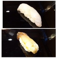金寿司 - ◆上：平目。塩とカボスで頂きます。甘味を感じ美味しい。
                    ◆下：ホッキ貝・・黒ではなく茶ホッキです。普通に美味しいかしら。
