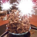 生粋 - ほうじ茶味のかき氷。誕生日花火！＼(*´▽｀* )