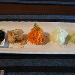 私房菜 きた川 - 前菜、茄子、ジャガイモ、人参、長芋、干しシイタケ