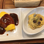 ポムの樹 - オムパスタセット デミソースオムライスと栗と胡桃のカルボナーラ